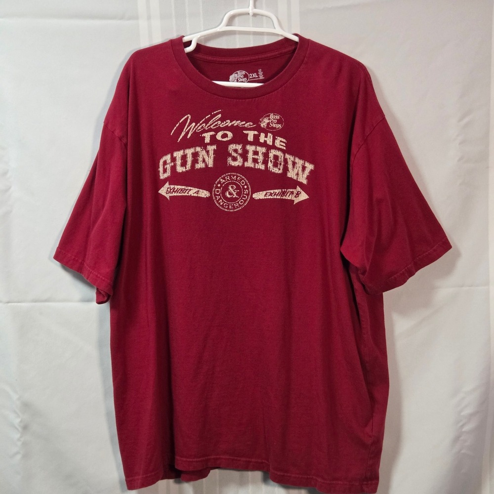 Bass Pro Shops T-Shirt Mens 2XL Red Gun Show Graphic Tee BP6110 Short Sleeve